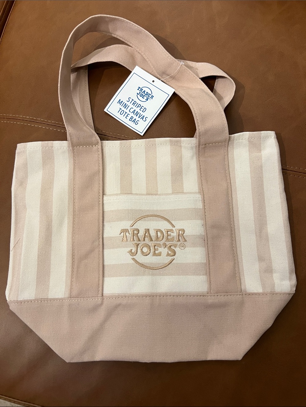 Trader Joe's Striped Canvas Tote Bag - Blush and Cream